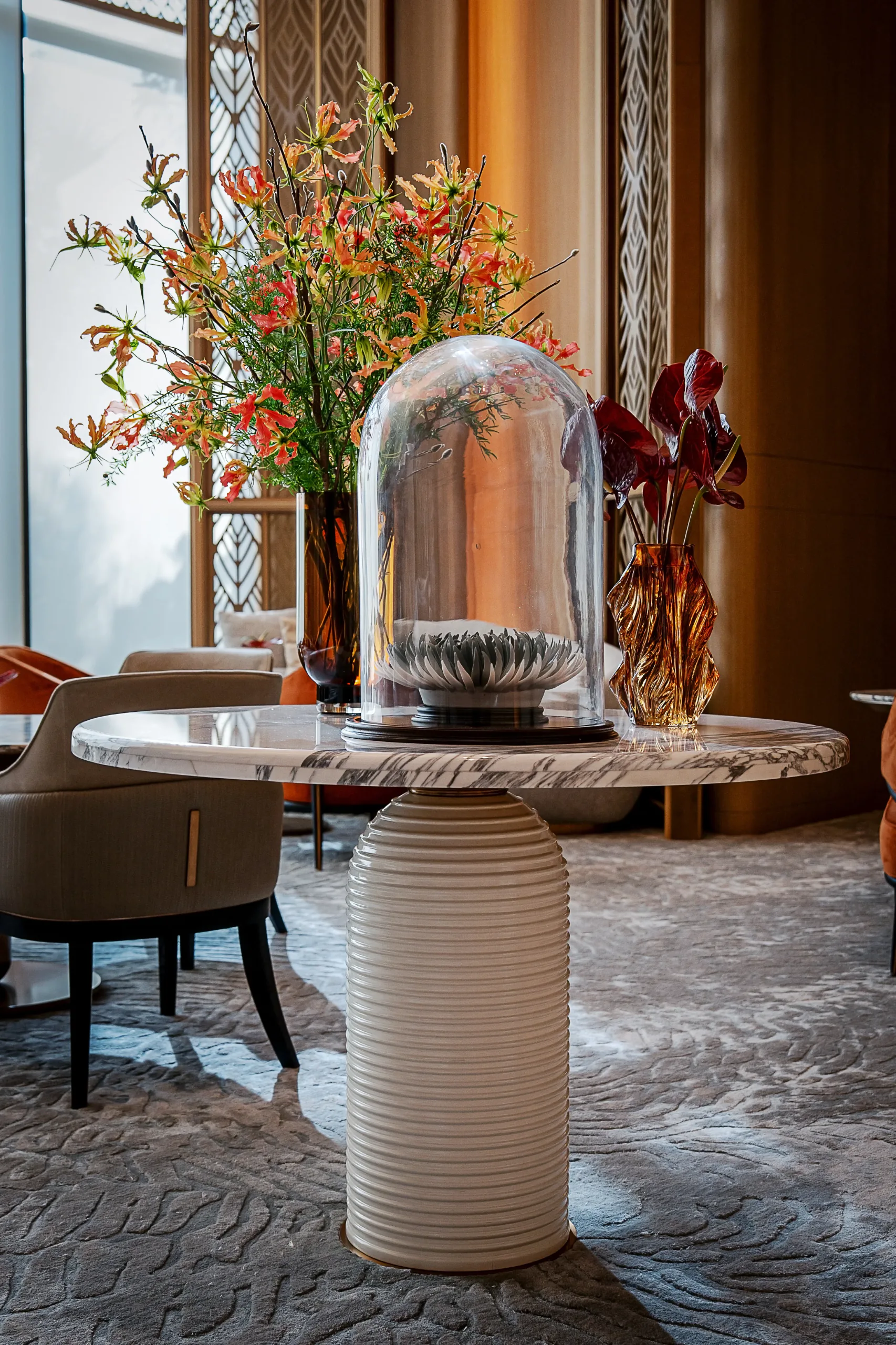 Layered decorative details in the Marsa Al Arab lobby